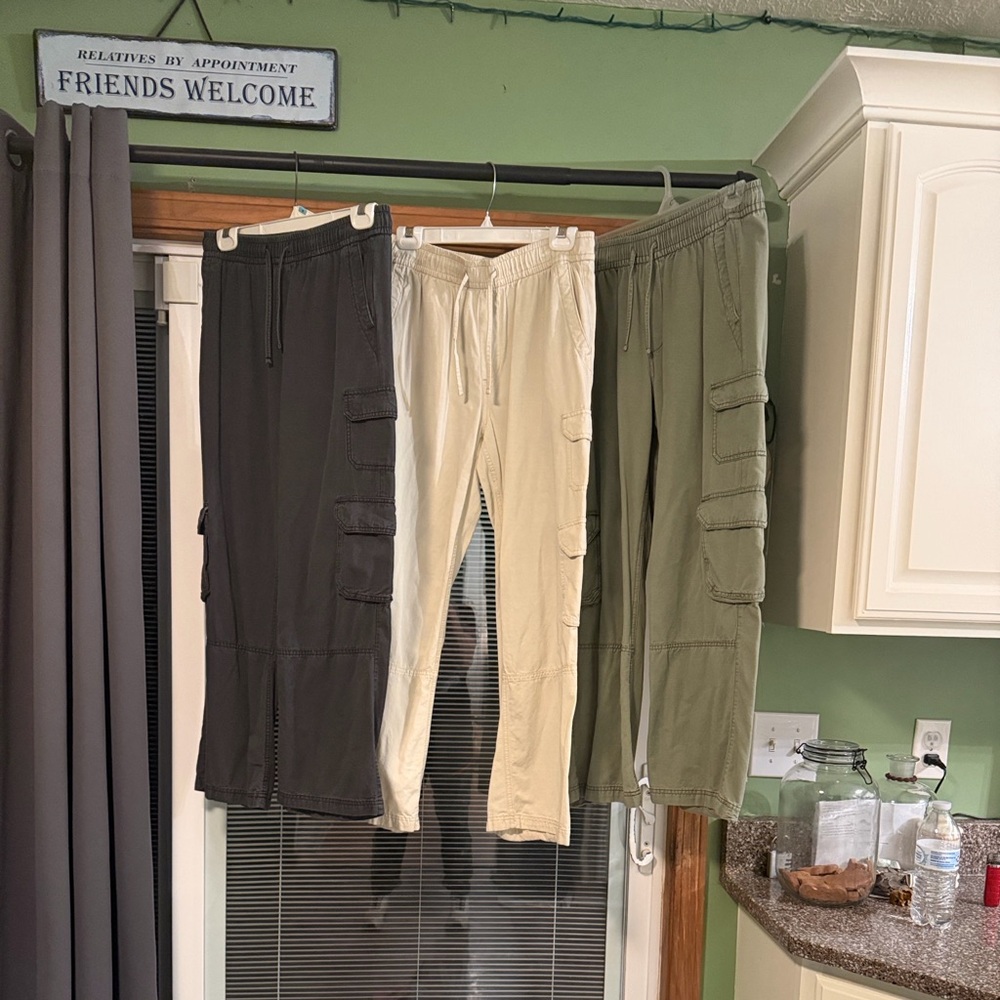 SET OF THREE. Old Navy Wide Leg Pants - charcoal, olive and cream